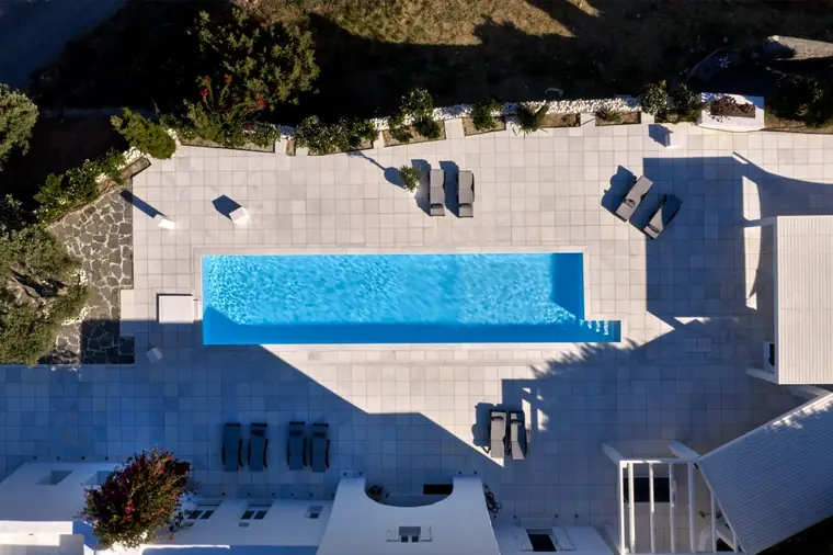 Overhead view of the 17-metre pool and marble terrace
