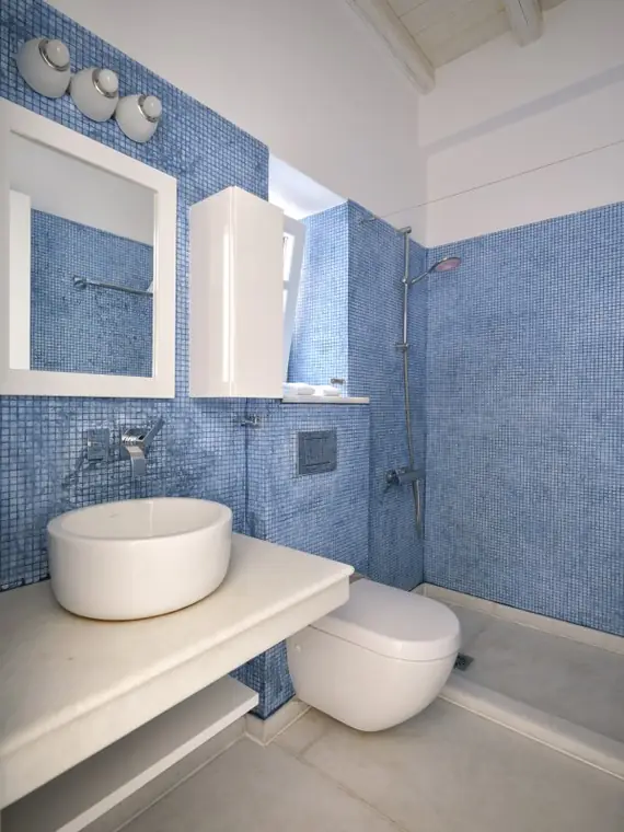 Blue mosaic en-suite shower bathroom